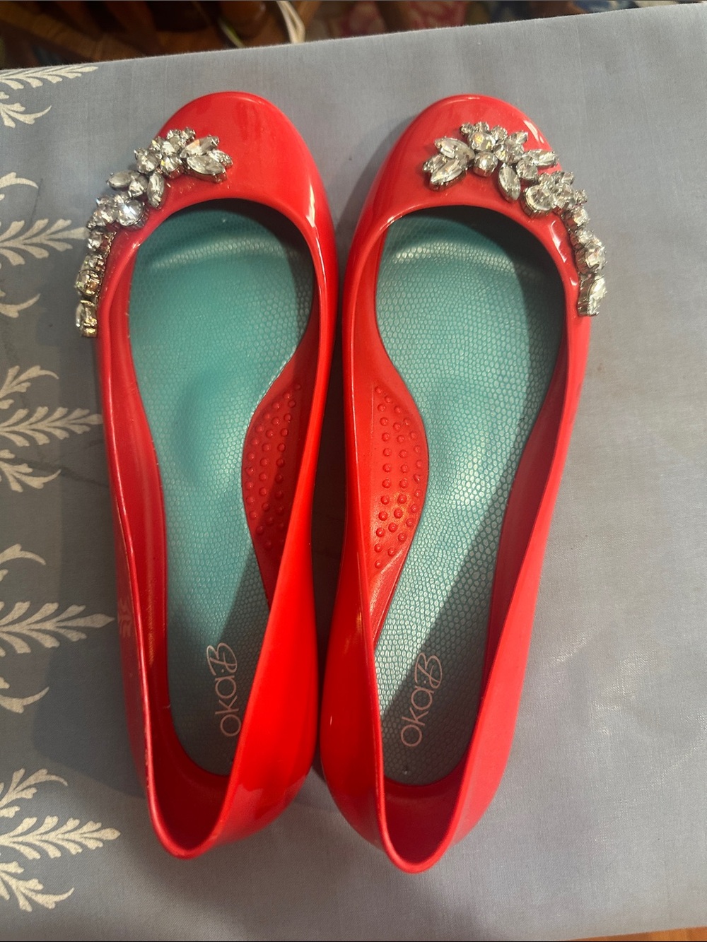 OKA b. Red Patent Jeweled Ballet Flats